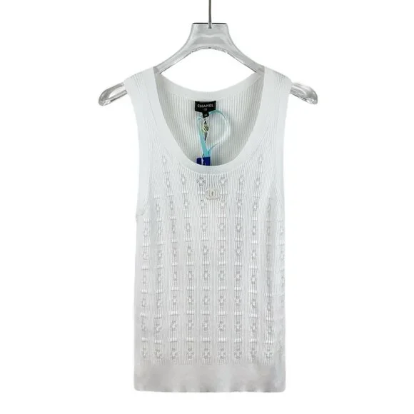 キャミソール　chanel CHANEL | Tops | Chanel 224 White Cotton Sleeveless Logo